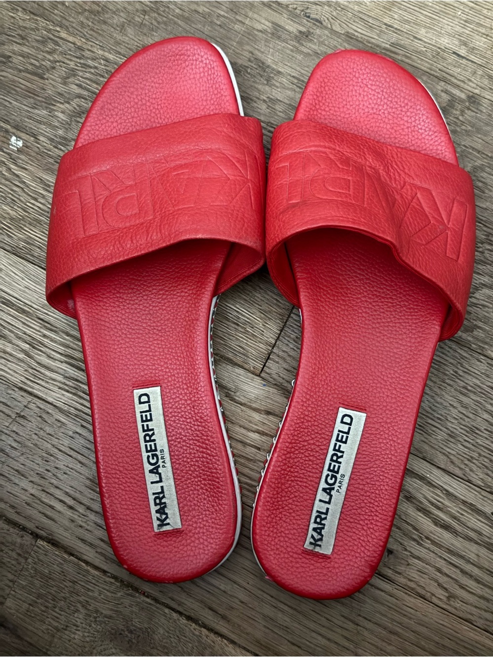 Karl Lagerfeld Bright Red Logo Slide Sandals